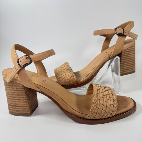 Joie Women Leather Woven Heeled Sandals Tan Ankle Strap Block Heel Size 9 - Picture 2 of 14